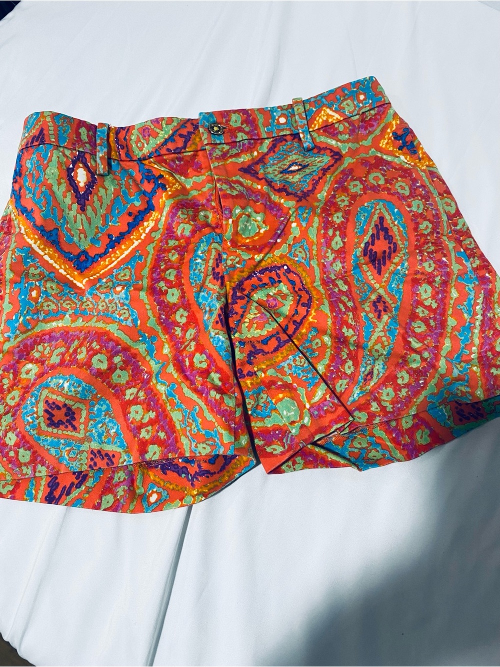 Ralph Lauren Vibrant Paisley Shorts in Turquoise, Coral & Orange